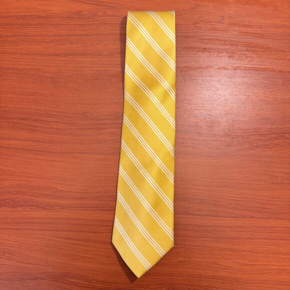 Brooks Brothers Men's Yellow w/White Diagonal Stripe English Silk Tie Preppy - Picture 2 of 11